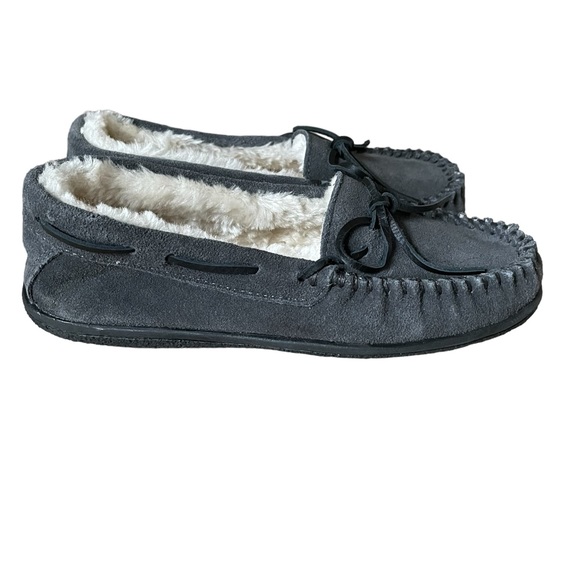 Minnetonka Camp Tie Moc Outdoor Indoor Slippers Women Charcoal Size 5 M Comfy - Picture 1 of 7